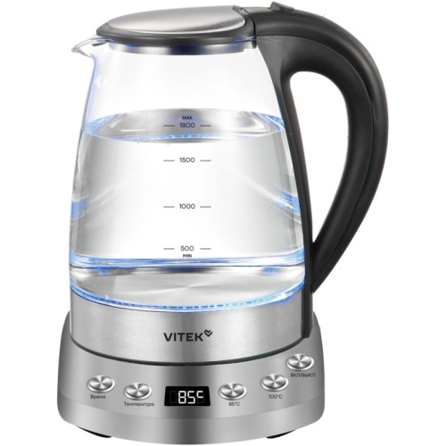 Чайник электрический Vitek VT-WK1075 1.7л. 1800Вт серебристый/черный корпус: металл/пластик