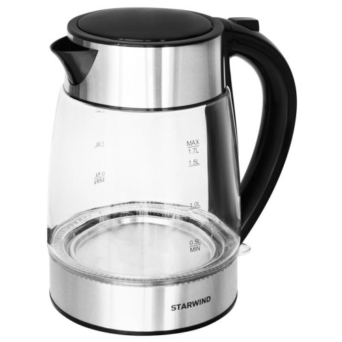 Чайник электрический Starwind SKG3026 1.7л. 2200Вт черный/серебристый корпус: стекло