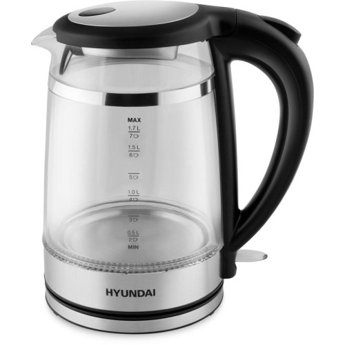 Чайник электрический Hyundai HYK-G3036 1.7л. 2200Вт черный/прозрачный корпус: стекло/пластик