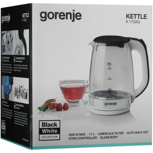 Чайник электрический Gorenje K17GXG 1.7л. 2200Вт белый/серебристый корпус: стекло/металл/пластик
