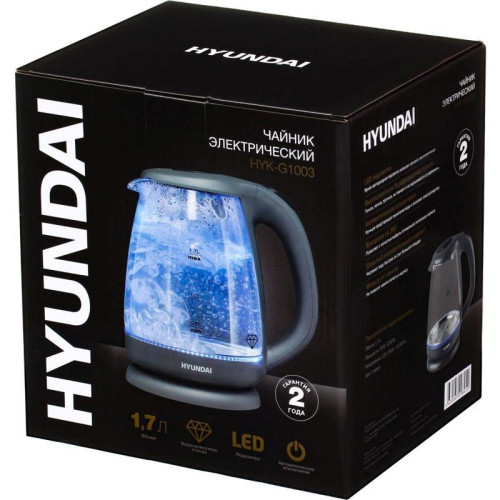 Чайник электрический Hyundai HYK-G1003 1.7л. 2200Вт серый корпус: стекло/пластик