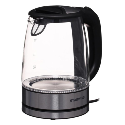 Чайник электрический Starwind SKG5210 1.7л. 2200Вт черный/серебристый корпус: стекло/металл/пластик