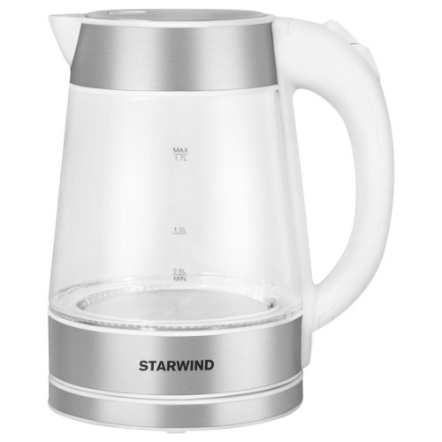 Чайник электрический Starwind SKG2011 1.7л. 2200Вт белый/серебристый корпус: стекло/металл/пластик