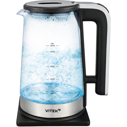 Чайник электрический Vitek VT-WK1073 2.2л. 1800Вт черный/серебристый корпус: стекло