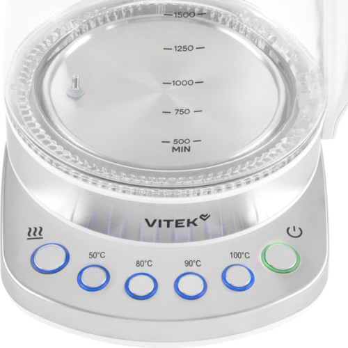 Чайник электрический Vitek VT-WK1031 1.7л. 2200Вт белый/серебристый корпус: стекло/металл/пластик