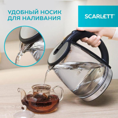 Чайник электрический Scarlett SC-EK27G103 1.8л. 1800Вт сталь/черный корпус: стекло/металл/пластик