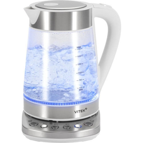 Чайник электрический Vitek VT-WK1031 1.7л. 2200Вт белый/серебристый корпус: стекло/металл/пластик