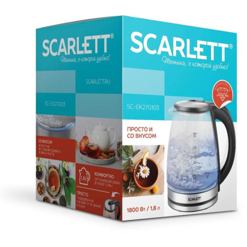 Чайник электрический Scarlett SC-EK27G103 1.8л. 1800Вт сталь/черный корпус: стекло/металл/пластик