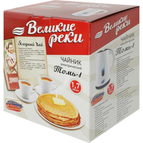 Чайник электрический Великие Реки Томь-1 1.7л. 1850Вт белый/зеленый корпус: пластик Чайник электрический Великие Реки Томь-1 1.7л. 1850Вт белый/зеленый корпус: пластик