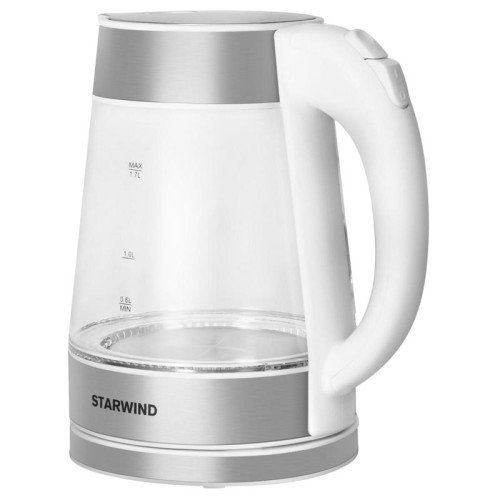 Чайник электрический Starwind SKG2011 1.7л. 2200Вт белый/серебристый корпус: стекло/металл/пластик