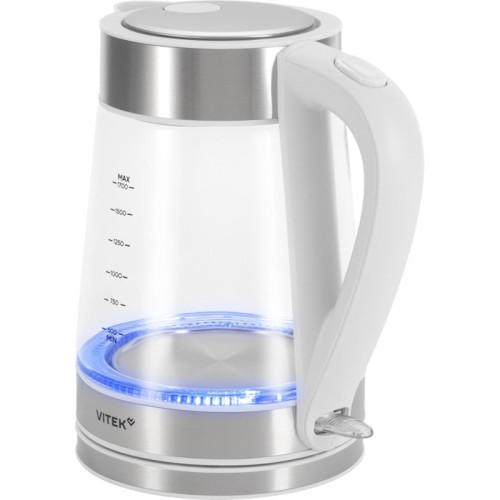 Чайник электрический Vitek VT-WK1030 1.7л. 2200Вт белый/серебристый корпус: стекло