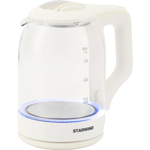 Чайник электрический Starwind SKG1056 1.8л. 2000Вт белый/прозрачный корпус: стекло