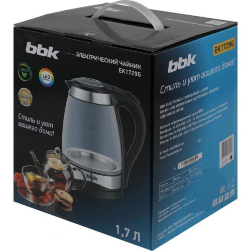 Чайник электрический BBK EK1729G 1.7л. 2200Вт черный корпус: стекло
