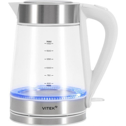 Чайник электрический Vitek VT-WK1030 1.7л. 2200Вт белый/серебристый корпус: стекло
