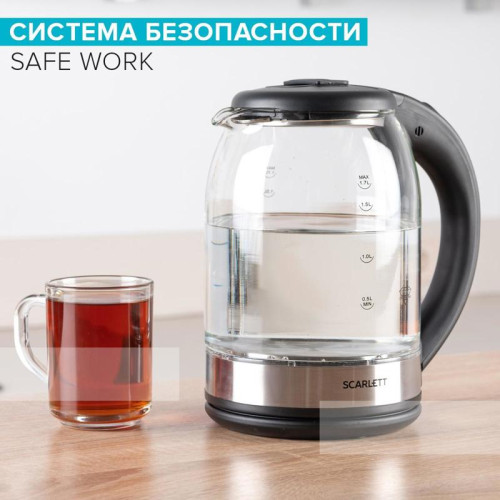 Чайник электрический Scarlett SC-EK27G10 1.7л. 1800Вт прозрачный/черный корпус: стекло/пластик