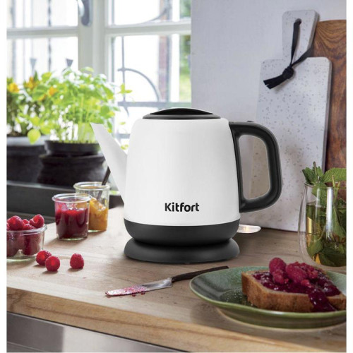 Чайник электрический Kitfort KT-6112 1л. 1630Вт белый/черный корпус: металл/пластик (КТ-6112)