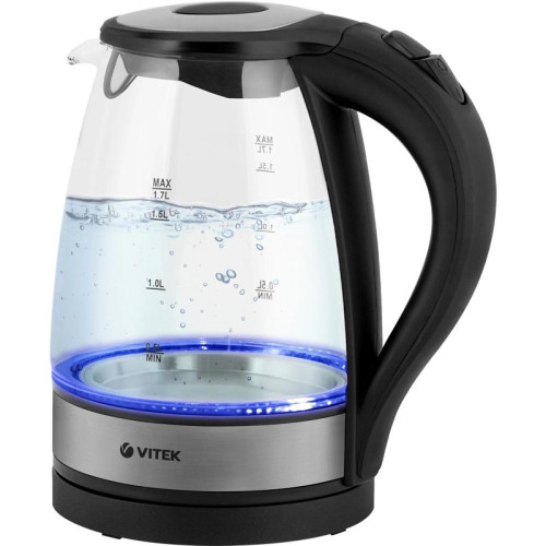 Чайник электрический Vitek VT-7008 1.7л. 2200Вт прозрачный/черный корпус: стекло/пластик