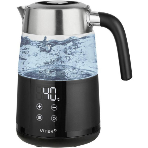 Чайник электрический Vitek VT-WK1044 1.7л. 2200Вт черный/серебристый корпус: стекло/пластик