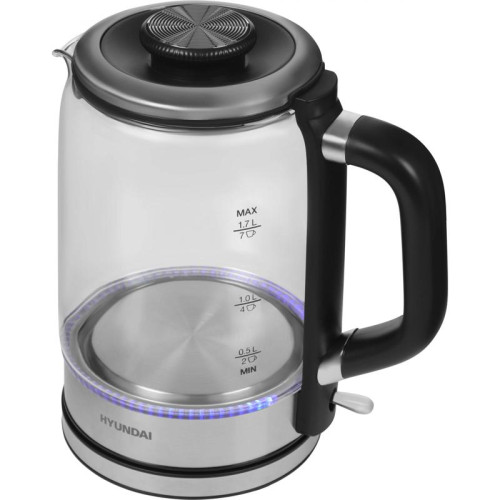 Чайник электрический Hyundai HYK-G5501 1.7л. 2200Вт серебристый/черный корпус: стекло