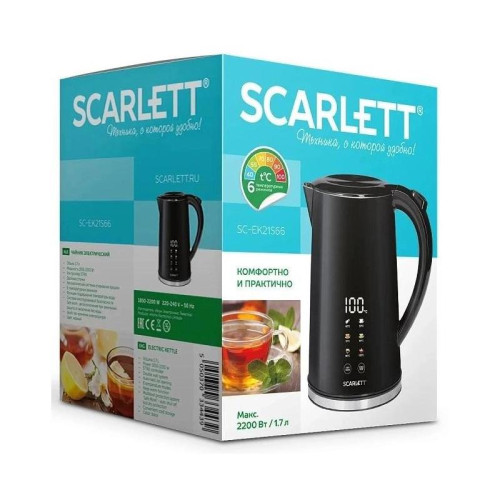 Чайник электрический Scarlett SC-EK21S66 1.7л. 2200Вт черный корпус: металл