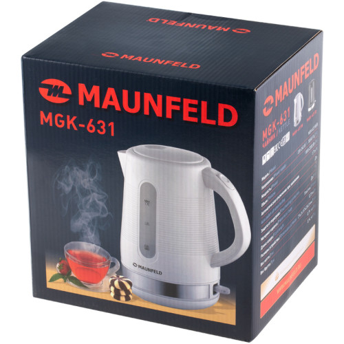 Чайник MAUNFELD/ Чайник MAUNFELD MGK-631W, мощность 2200 Вт, объем 1.7 л, закрытая спираль, индикация включения, фильтр от накипи, цвет белый