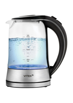 Чайник электрический Vitek VT-WK1009 1.7л. 2200Вт черный/серый корпус: стекло
