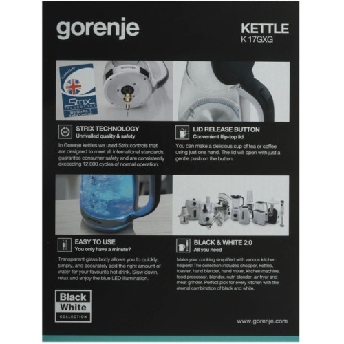 Чайник электрический Gorenje K17GXG 1.7л. 2200Вт белый/серебристый корпус: стекло/металл/пластик