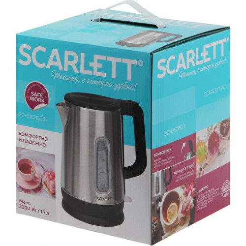 Чайник электрический Scarlett SC-EK21S23 1.7л. 2200Вт серебристый/черный корпус: металл
