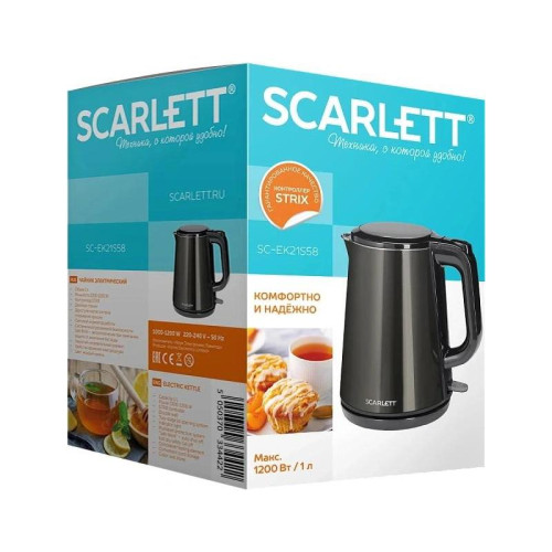 Чайник электрический Scarlett SC-EK21S58 1л. 1200Вт черный корпус: металл/пластик