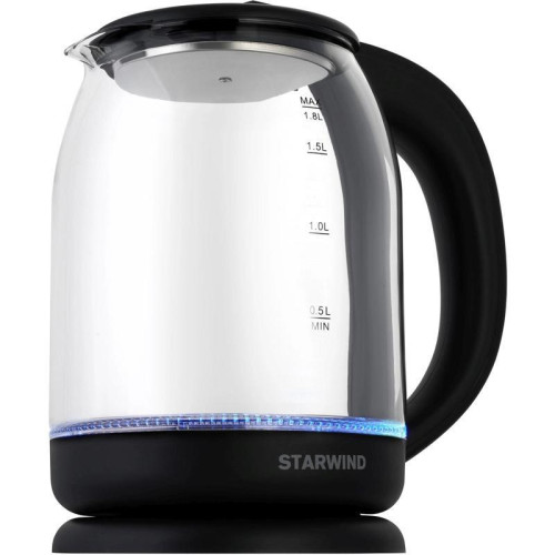 Чайник электрический Starwind SKG1779 1.8л. 1700Вт прозрачный/черный корпус: стекло