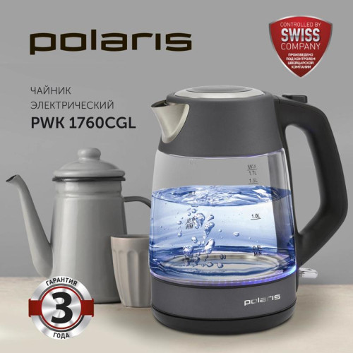 Чайник электрический Polaris PWK 1760CGL 1.7л. 2150Вт графит корпус: стекло/металл Чайник электрический Polaris PWK 1760CGL 1.7л. 2150Вт графит корпус: стекло/металл
