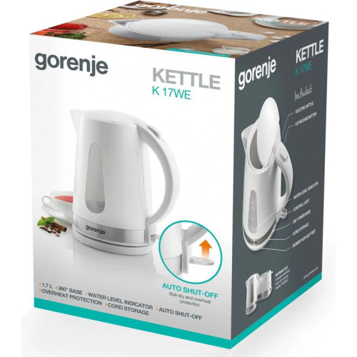 Чайник электрический Gorenje K17WE 1.7л. 2200Вт белый/серебристый корпус: металл/пластик
