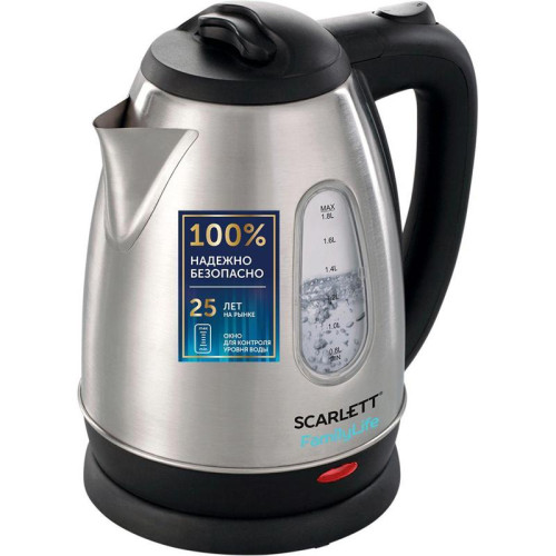 Чайник электрический Scarlett SC-EK21S20 1.8л. 1600Вт черный/серебристый корпус: металл/пластик (EK21S20)
