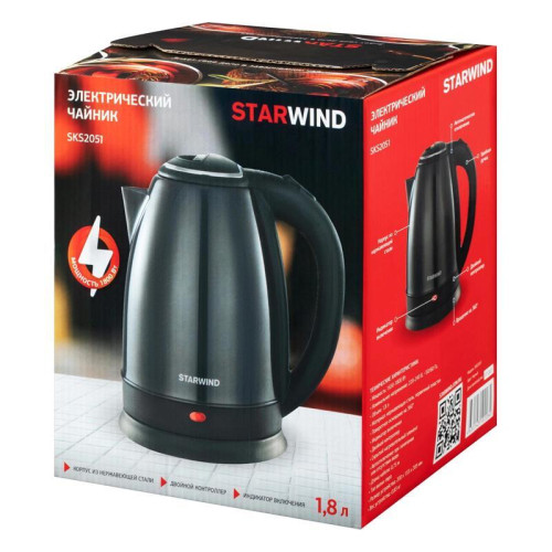 Чайник электрический Starwind SKS2051 1.8л. 1800Вт черный корпус: металл/пластик Чайник электрический Starwind SKS2051 1.8л. 1800Вт черный корпус: металл/пластик