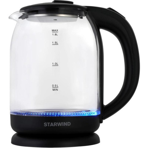 Чайник электрический Starwind SKG1779 1.8л. 1700Вт прозрачный/черный корпус: стекло