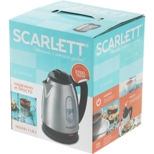 Чайник электрический Scarlett SC-EK21S20 1.8л. 1600Вт черный/серебристый корпус: металл/пластик (EK21S20)