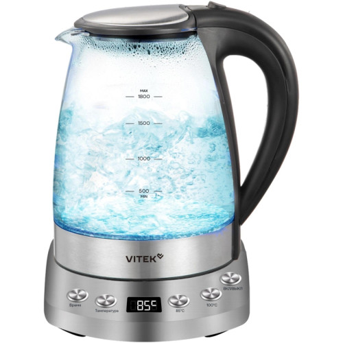 Чайник электрический Vitek VT-WK1075 1.7л. 1800Вт серебристый/черный корпус: металл/пластик