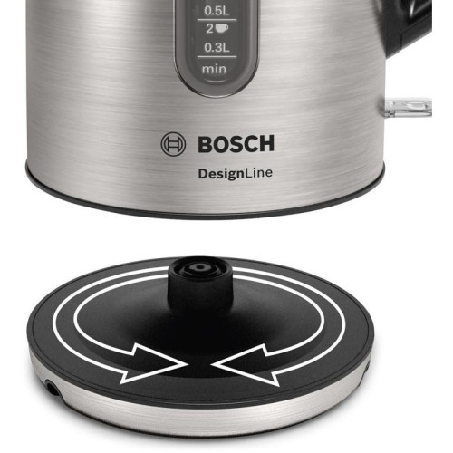 Чайник электрический Bosch TWK4P 1.7л. 2400Вт нержавеющая сталь/черный корпус: металл/пластик (TWK4P440)