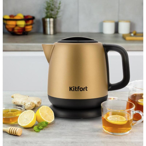 Чайник электрический Kitfort KT-6111 1л. 1630Вт золотистый/черный корпус: металл/пластик (КТ-6111)