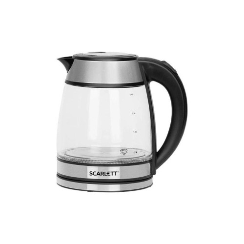 Чайник электрический Scarlett SC-EK27G54 1.7л. 1800Вт серебристый/черный корпус: нерж.сталь/стекло