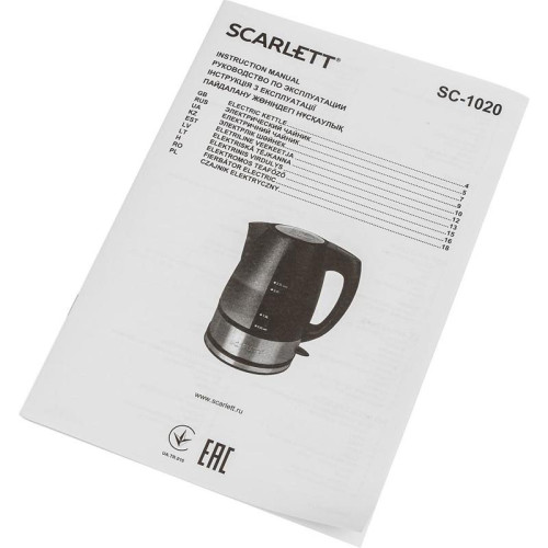 Чайник электрический Scarlett SC-1020 2.2л. 2200Вт черный корпус: пластик (1020)