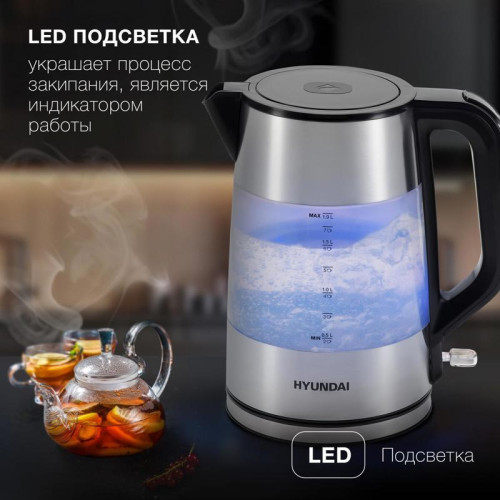 Чайник электрический Hyundai HYK-P4026 1.9л. 2200Вт черный корпус: пластик