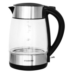 Чайник электрический Starwind SKG3026 1.7л. 2200Вт черный/серебристый корпус: стекло