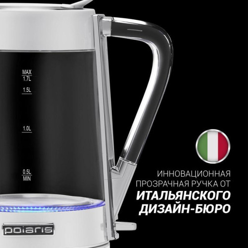 Чайник электрический Polaris PWK 1715 CGL 1.7л. 2200Вт белый корпус: стекло/металл
