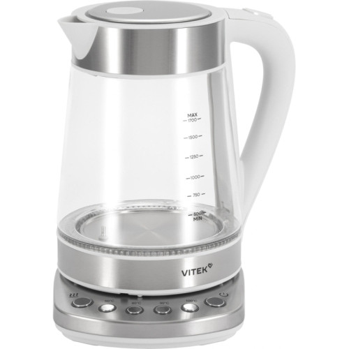 Чайник электрический Vitek VT-WK1031 1.7л. 2200Вт белый/серебристый корпус: стекло/металл/пластик