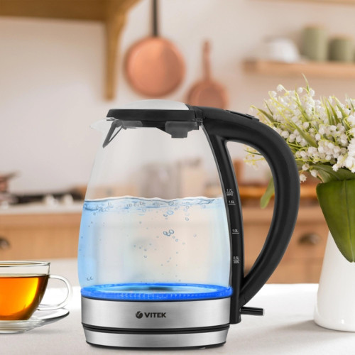 Чайник электрический Vitek VT-7046 1.7л. 2200Вт черный корпус: стекло