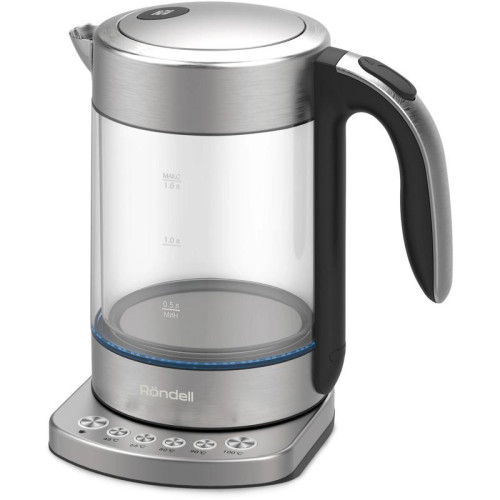 Чайник электрический Rondell RDE-WK888 1.5л. 2200Вт серебристый/прозрачный корпус: стекло