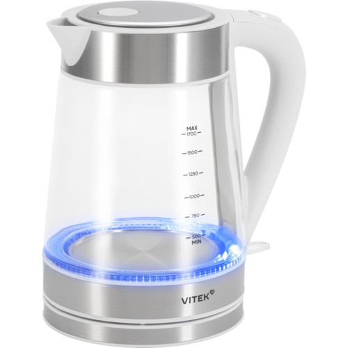 Чайник электрический Vitek VT-WK1030 1.7л. 2200Вт белый/серебристый корпус: стекло
