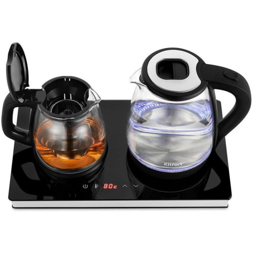 Чайный набор Kitfort КТ-6181 2л. 1500Вт черный/нержавеющая сталь корпус: стекло/пластик