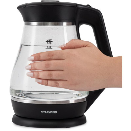 Чайник электрический Starwind SKS2035 1.7л. 2200Вт черный корпус: стекло/пластик